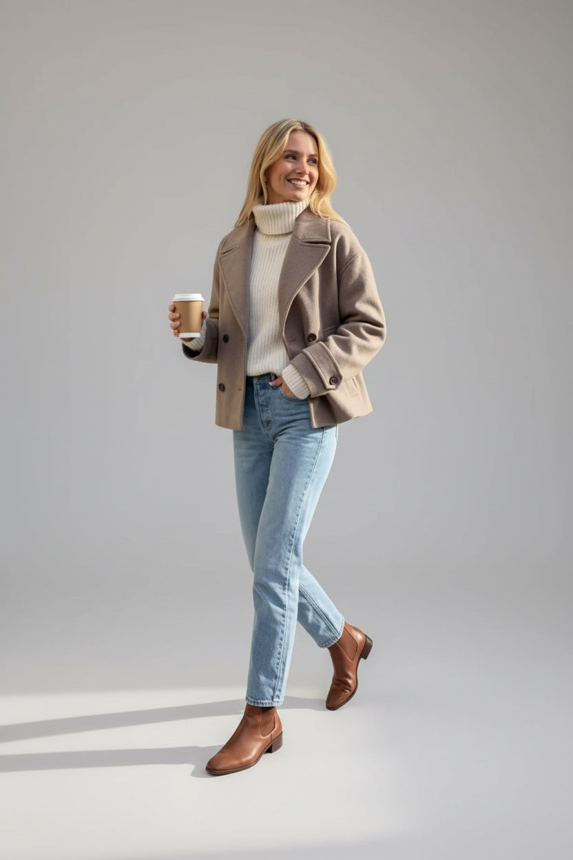 Camila- Gabardina lisa de doble botonadura a la moda para mujer