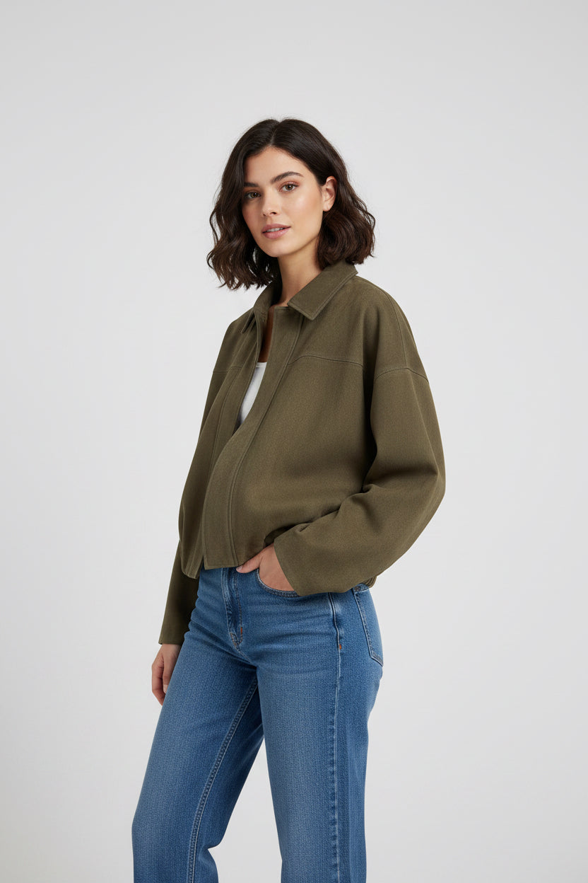 Vero- Abrigo Bomber informal holgado con solapa y cremallera
