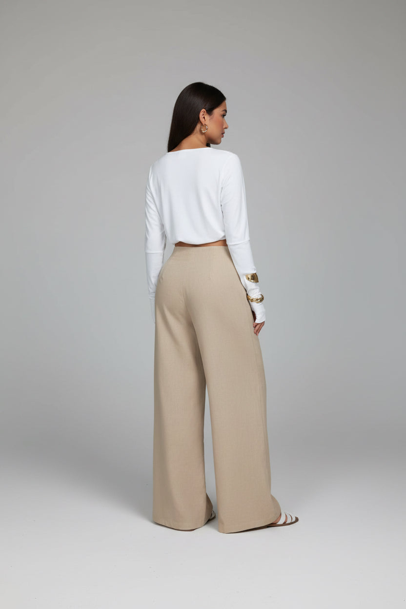 Sara-Pantalones de pierna ancha con cintura alta