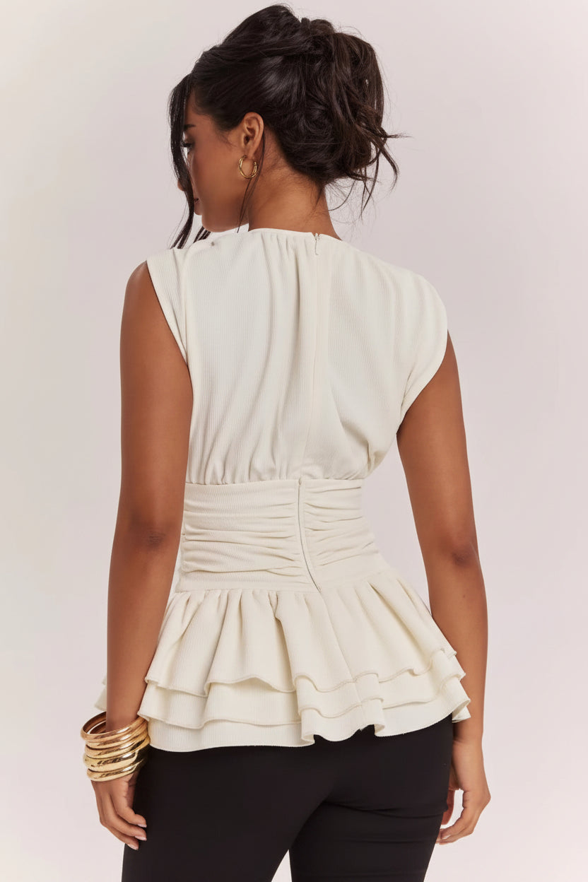 Dolores- Blusa plisada de unicolor, versátil y casual