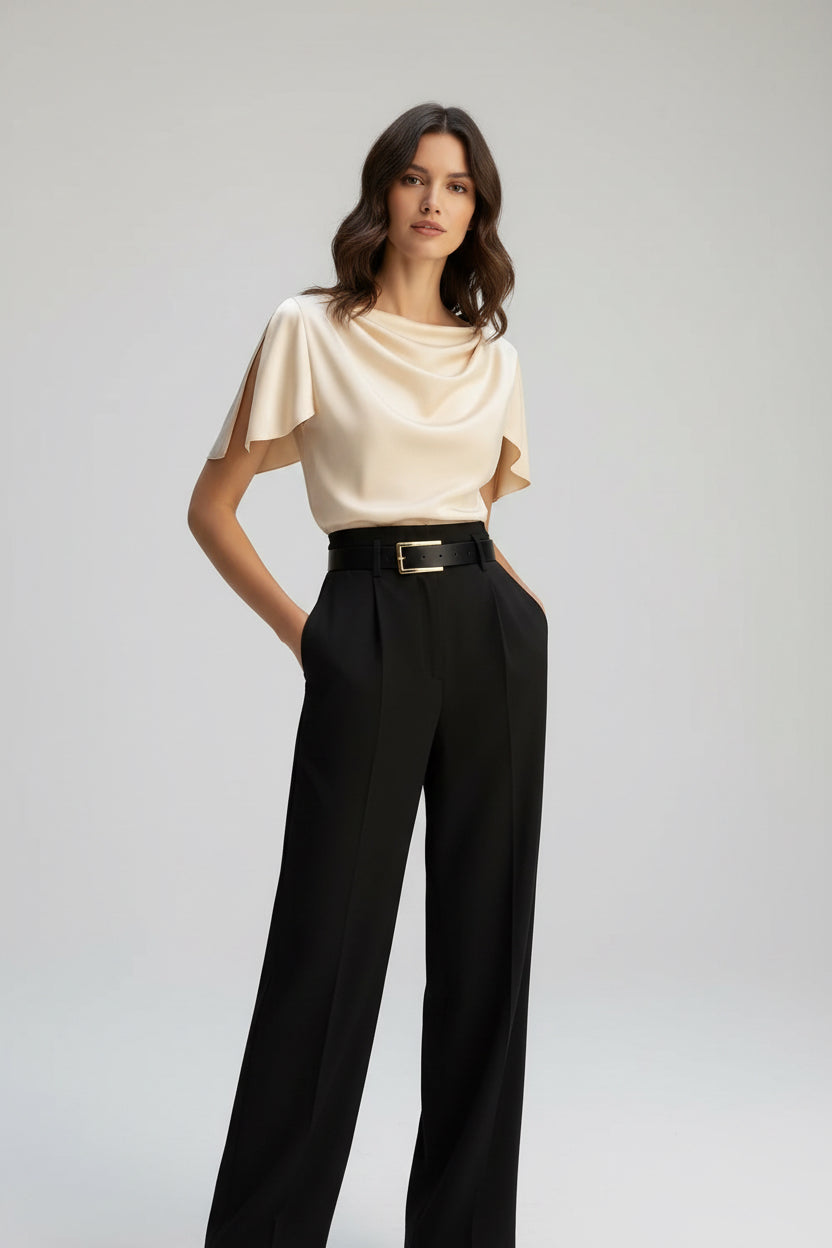 Bea- Blusa Elegante con Cuello Drapeado y Mangas de Mariposa para Mujer