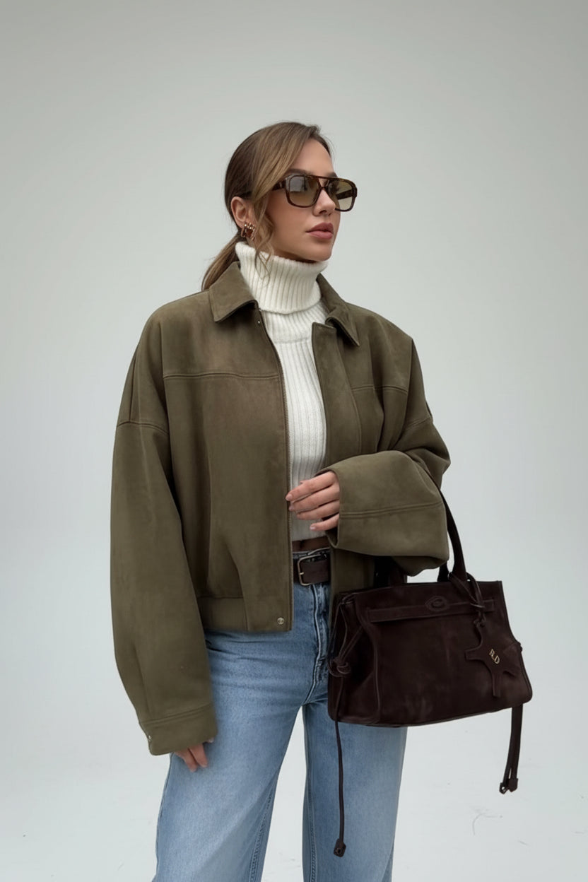 Vero- Abrigo Bomber informal holgado con solapa y cremallera