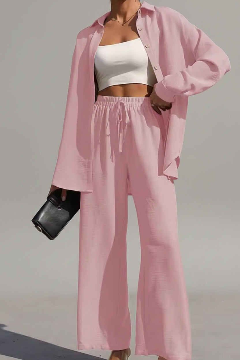 Elsa- Conjunto de dos piezas de camisa y pantalones de pierna ancha