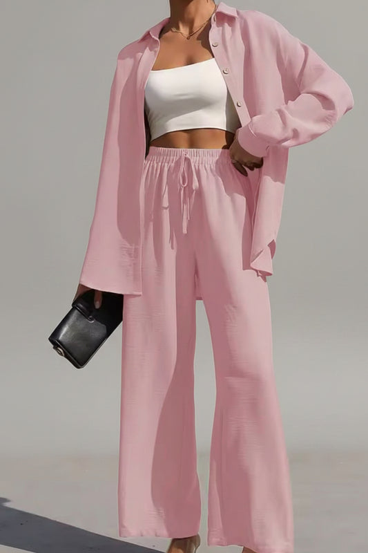 Elsa- Conjunto de dos piezas de camisa y pantalones de pierna ancha