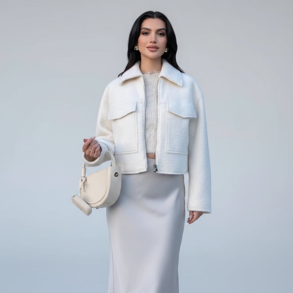 Amara- chaqueta blanca, cazadora recortada para mujer