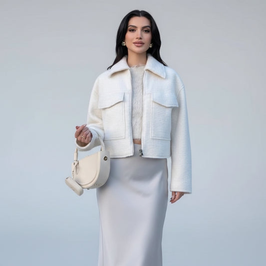 Amara- chaqueta blanca, cazadora recortada para mujer