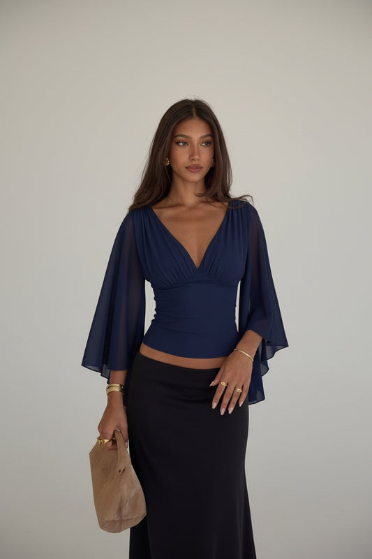Juana-Blusa elegante de mujer de color liso con cuello en V
