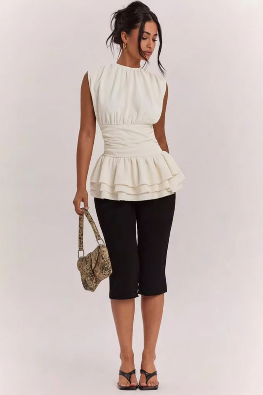 Dolores- Blusa plisada de unicolor, versátil y casual