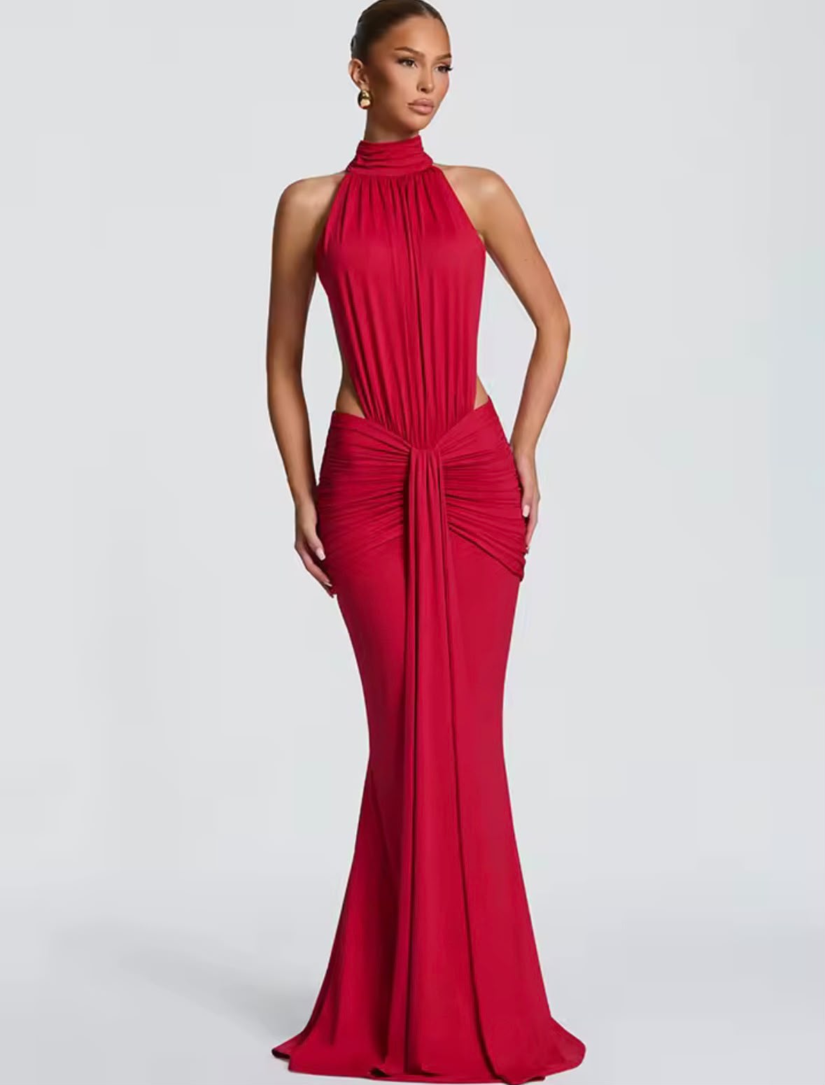 Erika-Vestido Largo sin Espalda con Cuello Alto