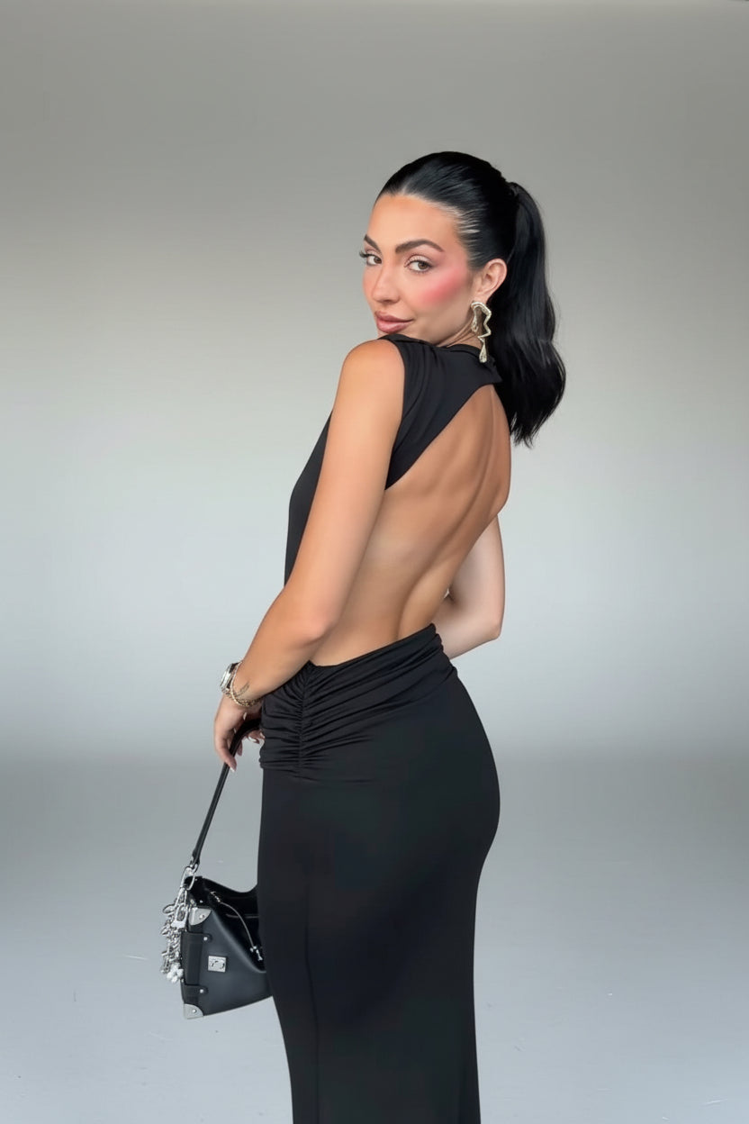 Elena- Vestido Largo sin Mangas con Espalda Descubierta