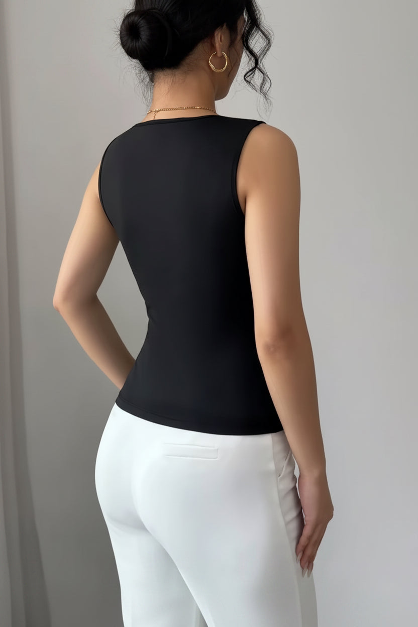 Carla- Top de Tirantes Asimétrico para Mujer con Fruncido y Abertura