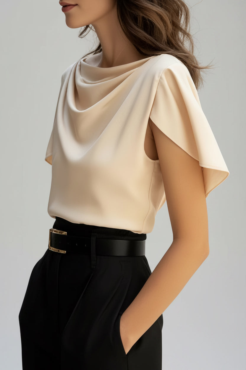 Bea- Blusa Elegante con Cuello Drapeado y Mangas de Mariposa para Mujer