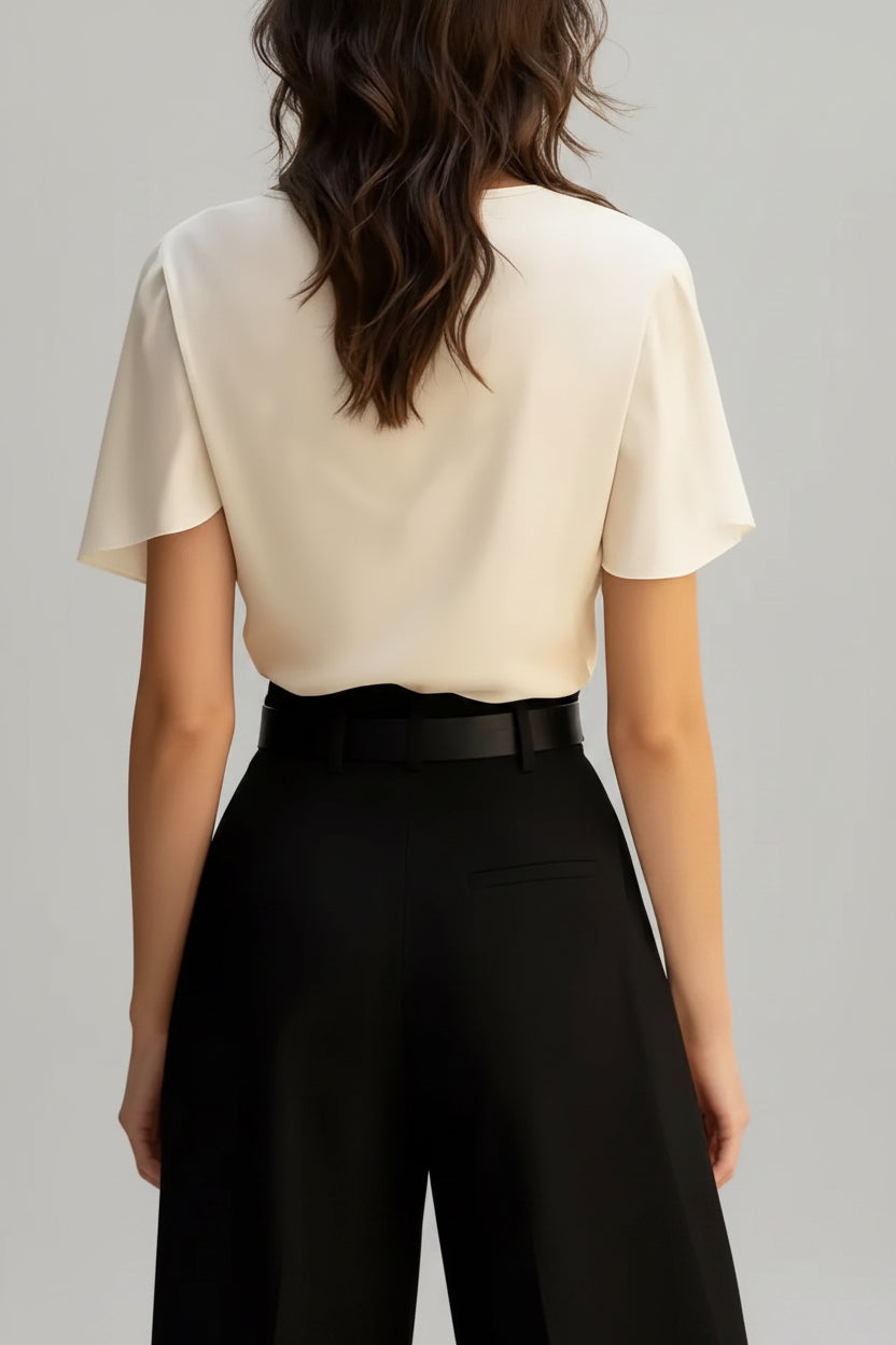 Bea- Blusa Elegante con Cuello Drapeado y Mangas de Mariposa para Mujer