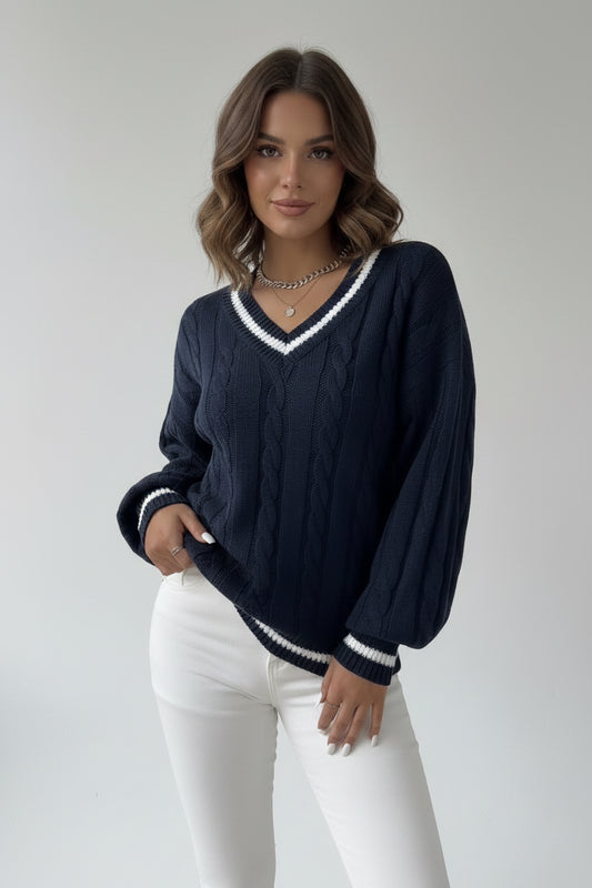 Alicia- Top de punto elegante con cuello en V para mujer